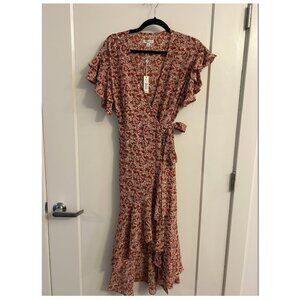 NWT MAX STUDIO Ruffle Crepe High/Low Wrap Midi Dress